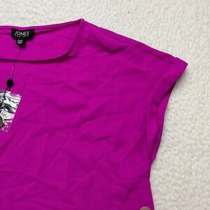 Jones New York Blouse Womens PXS Magenta Pink Cap Sleeve Side Button Top 4254